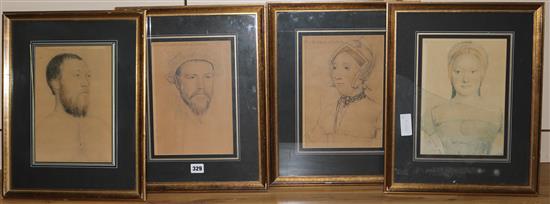 A set of four portrait prints, 27 x 19cm